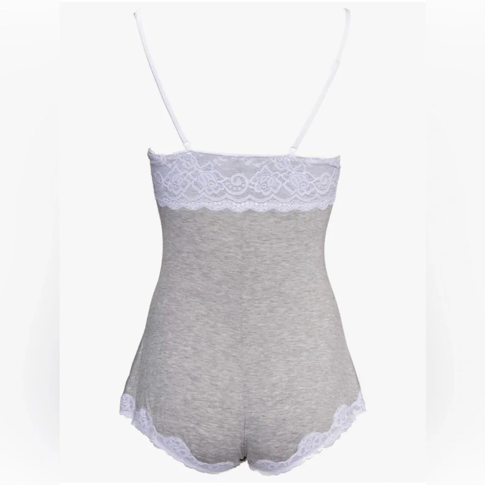 Leg Avenue Seraphina Jersey Romper with Lace Cup and Trim, Chemise. Size L